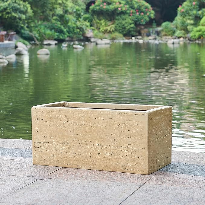 Handmade Rectangle Planter Box Travertine Beige HX732