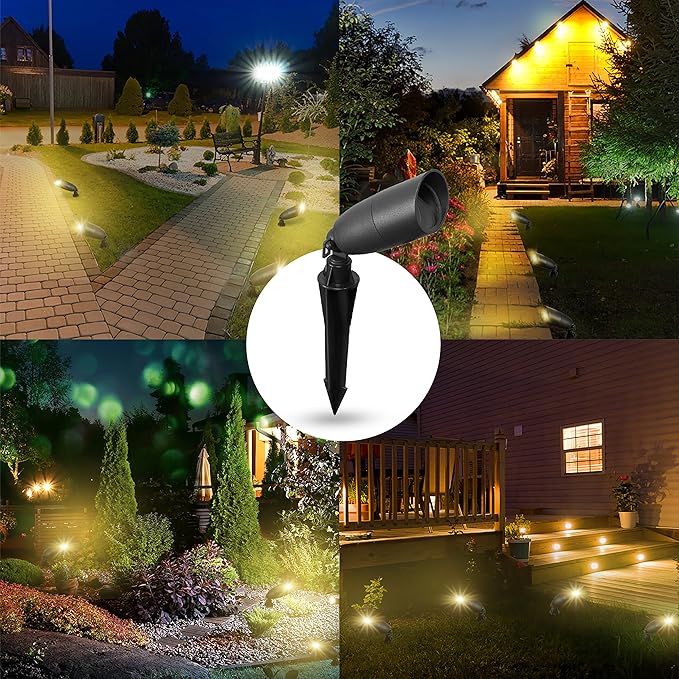 SEVEN LIGHTING LED Low Voltage Outdoor Directional Lights - 12V AC 36° Beam Angle Landscape Spot Up Light- All Accessories Included IP67 Waterproof 3000K Warm Aluminum Housing Black 12P (DL-128)