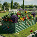 YITAHOME 6x3x2 ft Galvanized Raised Garden Bed Kit Large Metal Planter Box with Gloves &amp Support Rod Outdoor Flower Bed for Plants Vegetables Green
