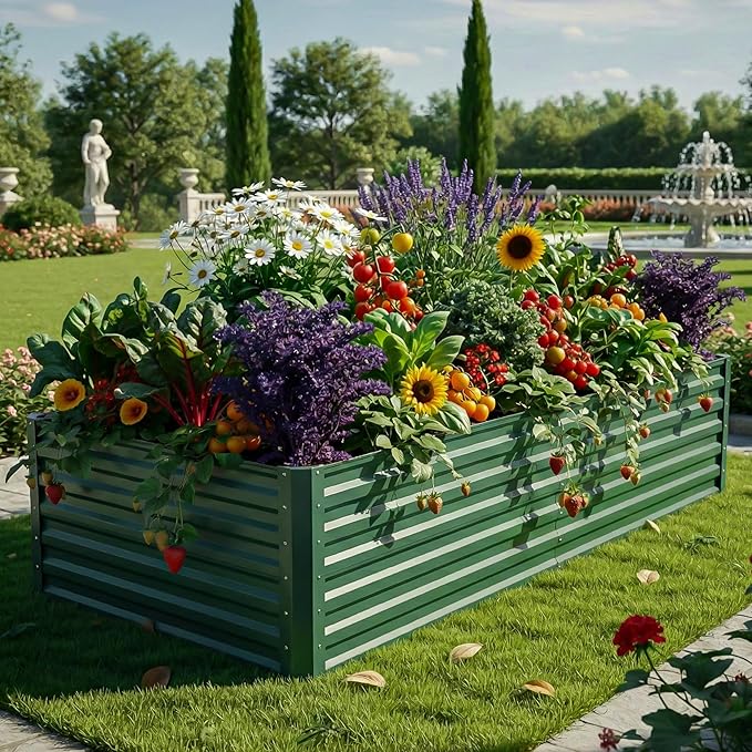 YITAHOME 6x3x2 ft Galvanized Raised Garden Bed Kit Large Metal Planter Box with Gloves &amp Support Rod Outdoor Flower Bed for Plants Vegetables Green