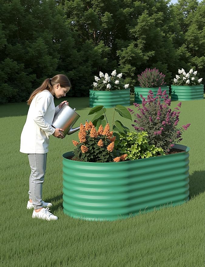 Raised Garden BedGalvanized Raised 4×2×2ft Planter Boxes Outdoor with Easy Assembly Large Garden Bed for Vegetables Fruits FlowerGreen