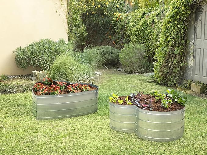 Plant &amp Plot Galvanized Raised Garden Beds Outdoor // Planter Raised Beds for Gardening Vegetables Flowers // Large Metal Garden Box (Silver) // Tool-Free Assembly