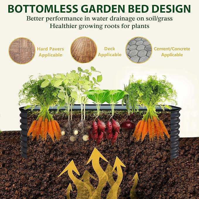 6ftx3ftx2ft Raised Garden Bed Outdoor for Vegetables 9-in-1 Galvanized Metal Planter Box with 2 Aluminum Support Rods 24''H Modular Garden Bed Kit Oval for Herbs and Flowers Gray