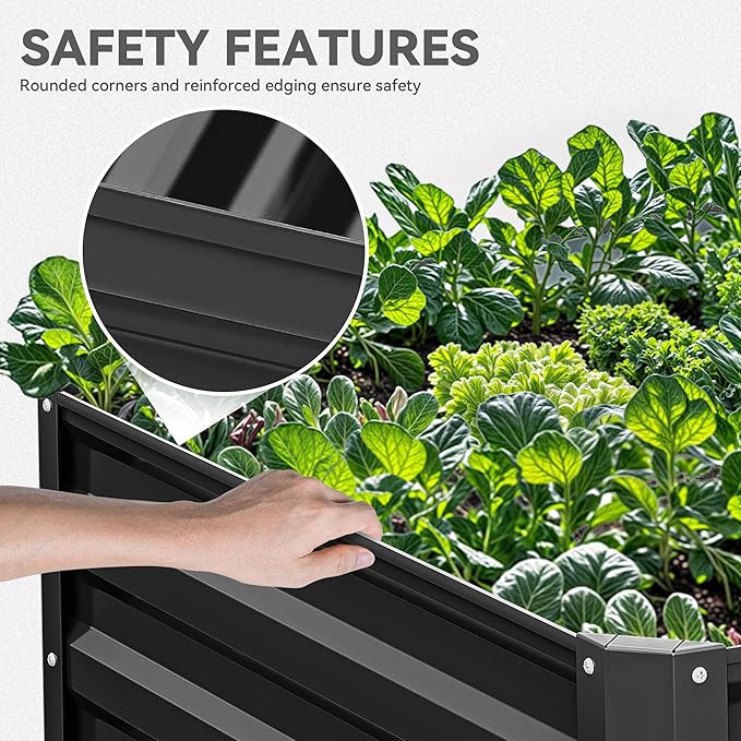 YITAHOME 6x3x2 ft 4pcs Galvanized Raised Garden Bed Kit Large Metal Planter Box with Gloves &amp Support Rod Outdoor Flower Bed for Plants Vegetables Black