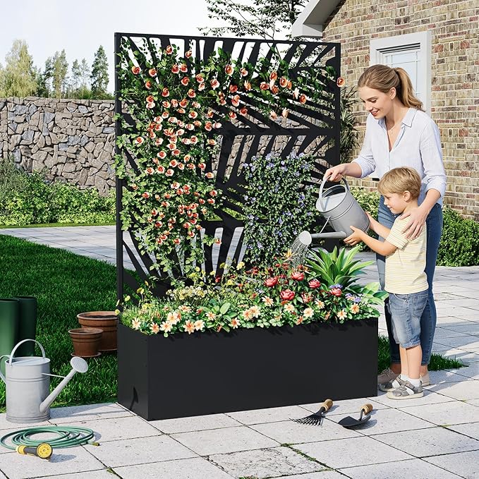 Galvanized Metal Planter Box with Trellis 47X16X71 Raised Garden Bed (with/Without Wheels) Privacy Screen for Climbing Plants Veggies &amp Vines Patio Planter with Drainage Holes 16 Deep