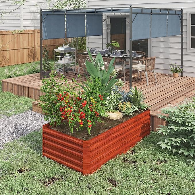 Galvanized Raised Garden Bed Kit Large and Tall Metal Planter Box for Vegetables Flowers and Herbs Reinforced 6' x 3' x 2' Dark Brown