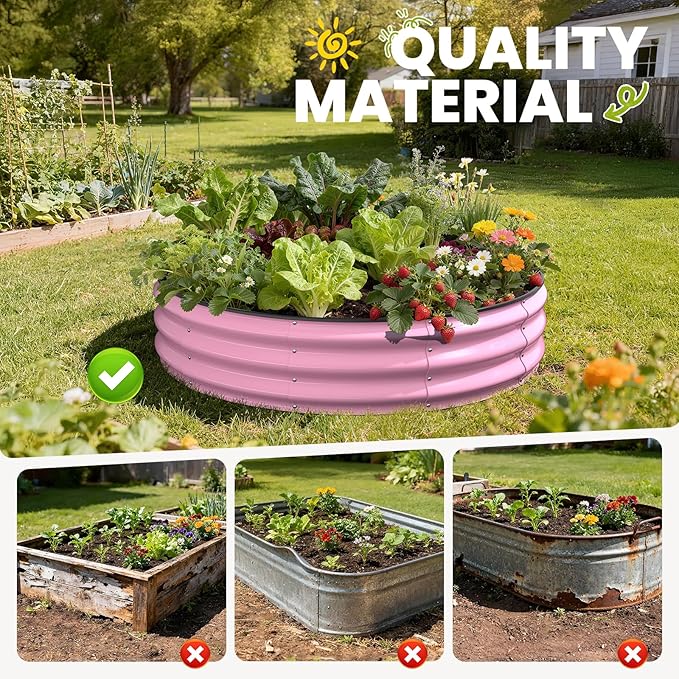Galvanized Raised Garden Bed 4×4×1 FT Round Metal Raised Garden Bed Outdoor Planter Box with Open Bottom Rust-Resistant Steel Garden Bed for Vegetables Herbs Flowers Easy Assembly