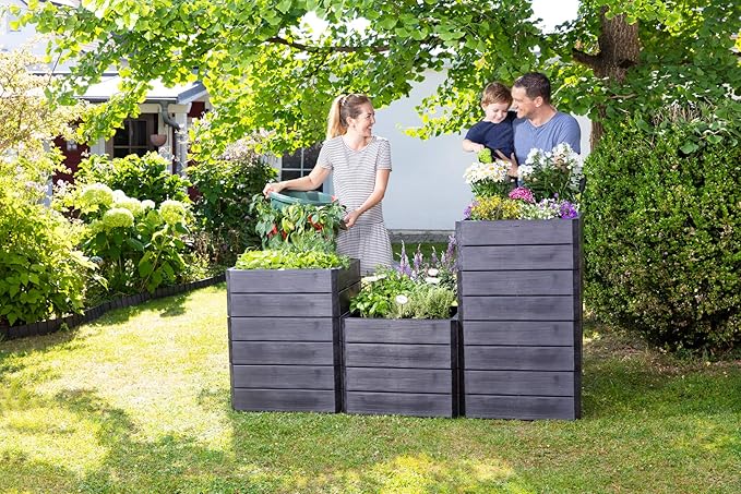 Exaco 645115-NP ERGO Square Modular Raised Garden Flower Bed Anthracite
