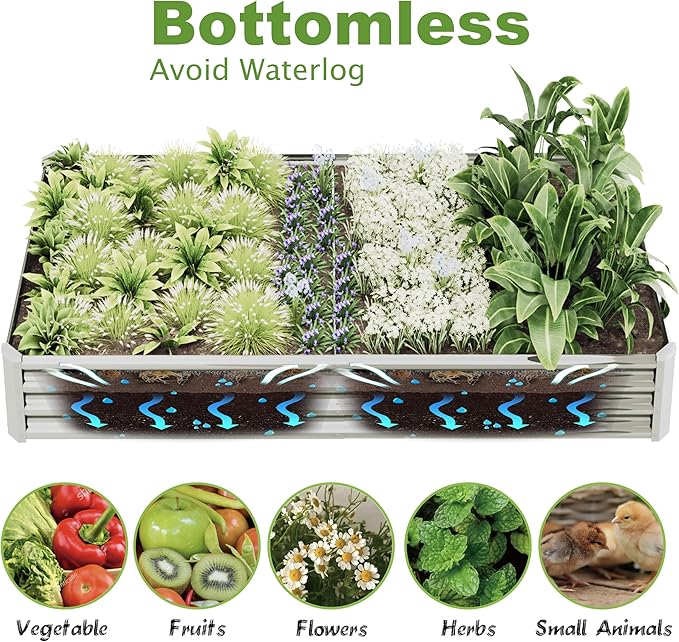 8x4x1ft(2 Pack) Galvanized Raised Garden Bed Kit Galvanized Planter Garden Boxes Outdoor Metal Raised Garden Beds for VegetablesFruits FlowerSilver