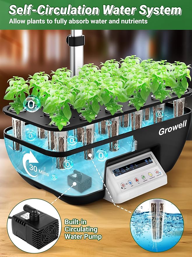 Hydroponics Growing System Kit 17 Pods Herb Garden with 102 28W Full-Spectrum Grow Lights &amp 2 Fans Indoor Garden with Water Pump 10L Water Tank Auto Timer Height Adjustable (Black &amp White