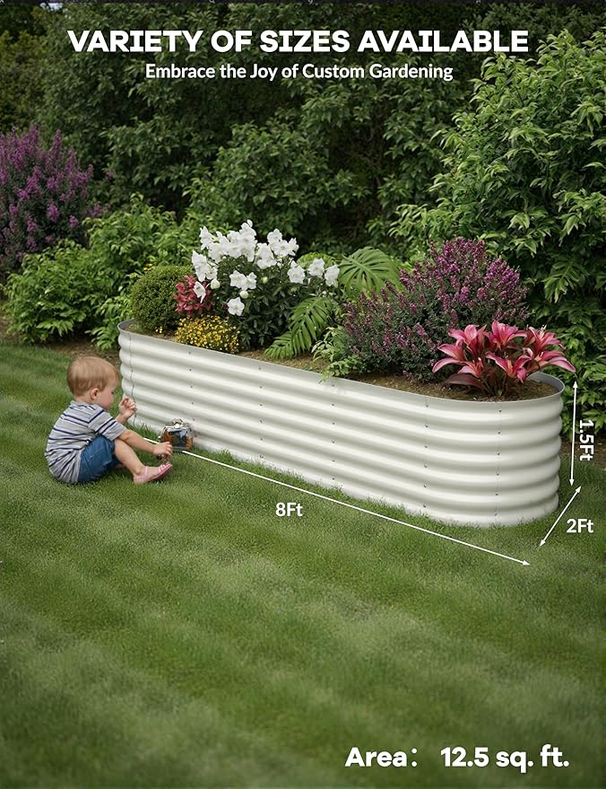 2Pcs 8x2x1.5ft Raised Garden BedGalvanized Raised Planter Boxes Outdoor with Easy Assembly Large Garden Bed for Vegetables Fruits FlowerRaised Garden BedBeige