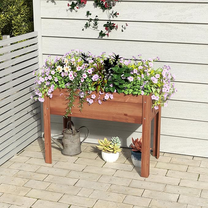 Raised Planter Box with Legs 40x20x31 Inch Wooden Garden Bed for Outdoor Plants Flowers Fruits Vegetables and Herbs