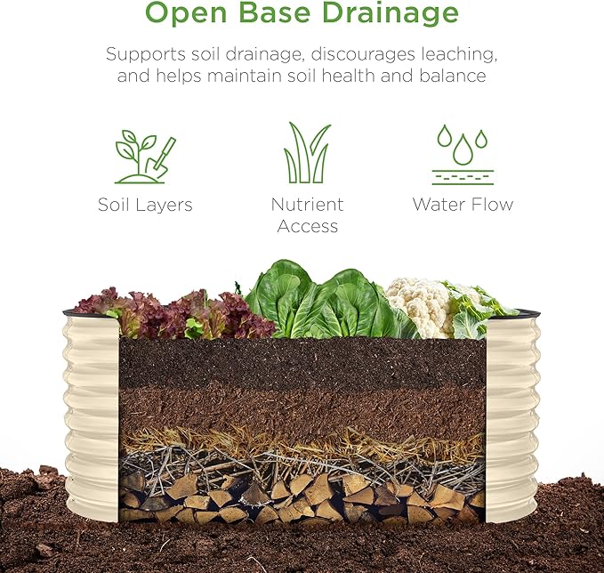 Best Choice Products 4x2x2ft Outdoor Metal Raised Garden Bed Oval Deep Root Planter Box for Vegetables Flowers Herbs and Succulents w/ 101 Gallon Capacity Rubber Edge Guard - Beige