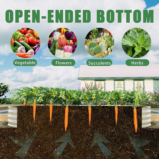 8x4x1ft Raised Garden Bed Kit Galvanized Planter Raised Garden Beds for Outdoor for VegetablesFlowers Herbs Heavy Duty Rust Resistant Easy Assembly