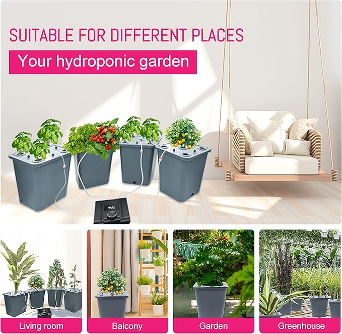 4 Hydroponic Buckets Kit for Plants Hydroponics Growing System for Herbs/Tomato/Vegetables DWC System with Air Pump &amp Germination Tray (Complete Indoor Hydroponic Gardening Supplies)