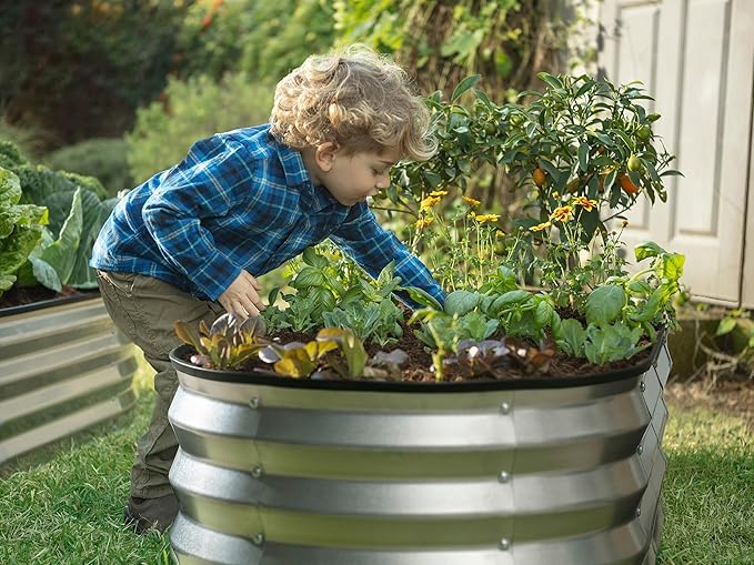 Galvanized Raised Garden Bed Outdoor // 4×2×1 ft Planter Boxes Raised Beds for Outdoor Plants Vegetables Gardening // Large Metal Raised Garden Bed Kit (Silver)