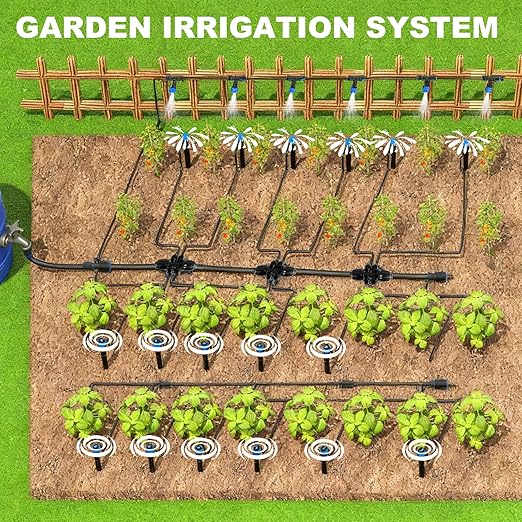 Garden Drip Irrigation System - 230FT Quick-Connect Automatic Watering Misting System Kit with 1/2 &amp 1/4 Tubing Adjustable Spray Nozzles &amp Sprinklers for Lawn Plant Bed Greenhouse DIY Ir