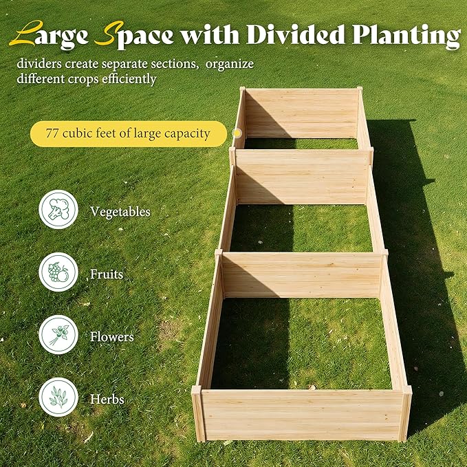 SPECRAFT 2-Tier Raised Garden Bed 23-Inch Deep Fir Wood Planter Box with Mortise &amp Tenon Structure 3-Section Open Base for Vegetable Flowers &amp Herb for Backyard Garden Patio 142 x 49 x