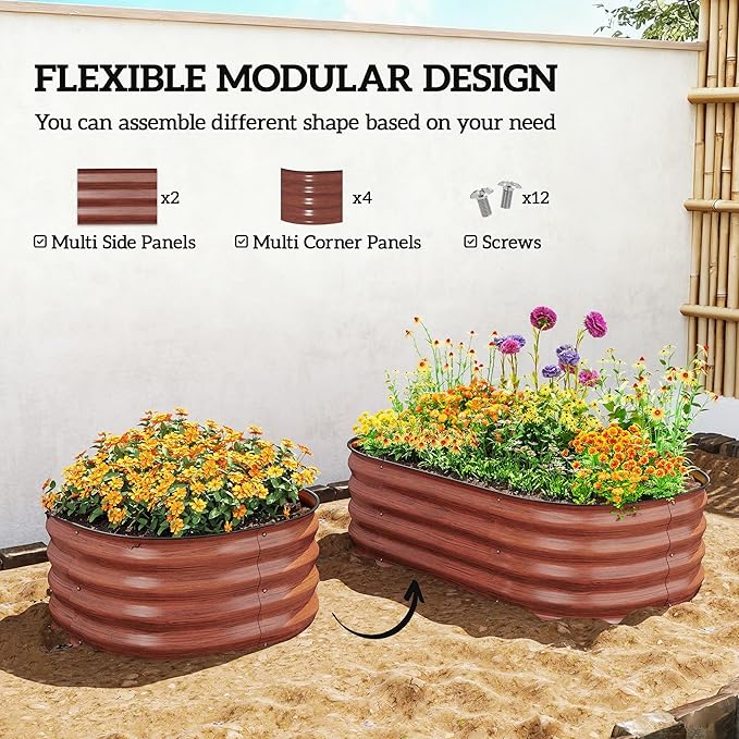 Outsunny 3.5' x 2' x 1' Galvanized Raised Garden Bed Kit Outdoor Metal Elevated Planter Box with Safety Edging Easy DIY Stock Tank for Growing Flowers Herbs &amp Vegetables Brown