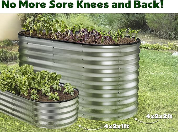 Plant &amp Plot Galvanized Raised Garden Beds Outdoor // 4×2×2 ft Planter Raised Beds for Gardening Vegetables Flowers // Large Metal Garden Box (Silver) // Patented Tool-Free Design