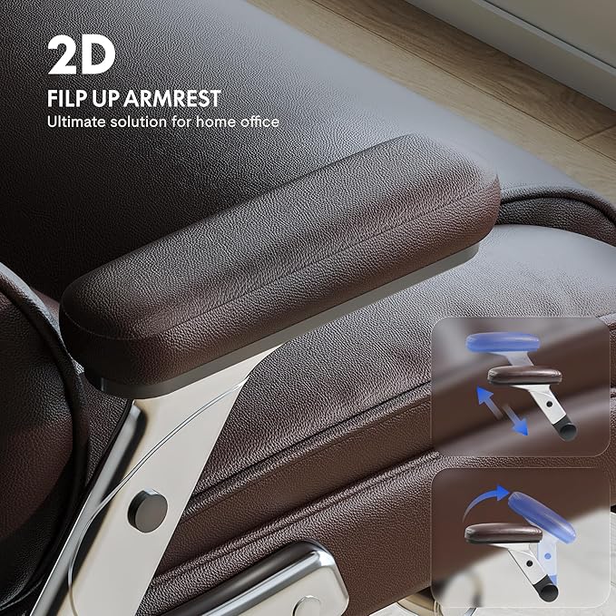 FLEXISPOT 600lbs Big and Tall Office Chair for Heavy People Heavy Duty Computer Desk Chair with Dynamic Lumbar Support 2D Armrest Blade Wheels Chairs for Home Office Gaming Working Leather Brown