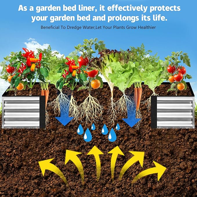 2 Sets 4 x 2 x 1 ft Raised Garden Bed Liner Bag Breathable Grow Bed Fabric Liners with Clips and Gloves Garden Box Non Woven Bag for Outdoor Plants Growth Keep Soil Isolation (No Garden Bed)