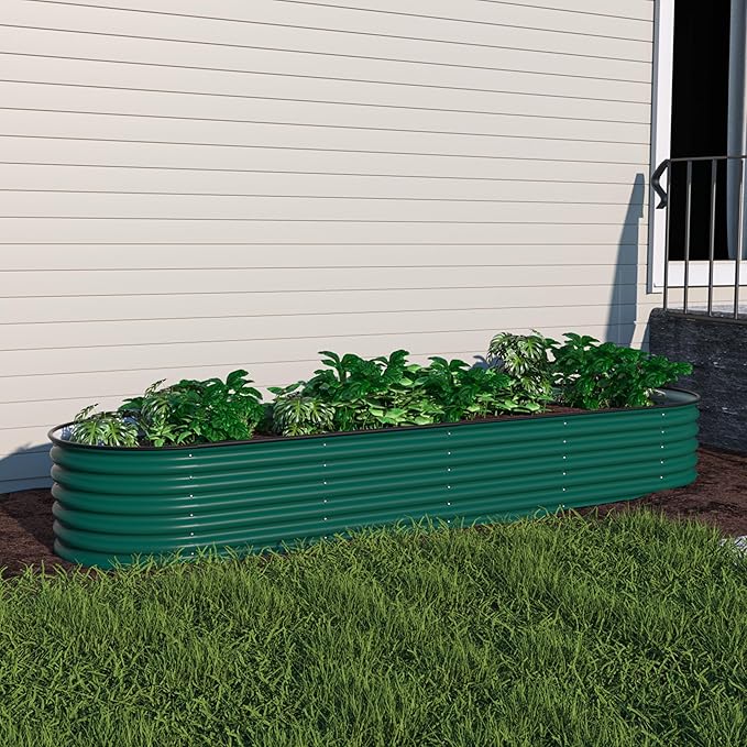 VEIKOU 17 H Raised Garden Bed 8x2FT Galvanized Raised Garden Bed with Flexible Configuration &amp Layout Metal Planter Boxes Outdoor for Plants Flowers 9 in 1 Raised Garden Bed Kit Green