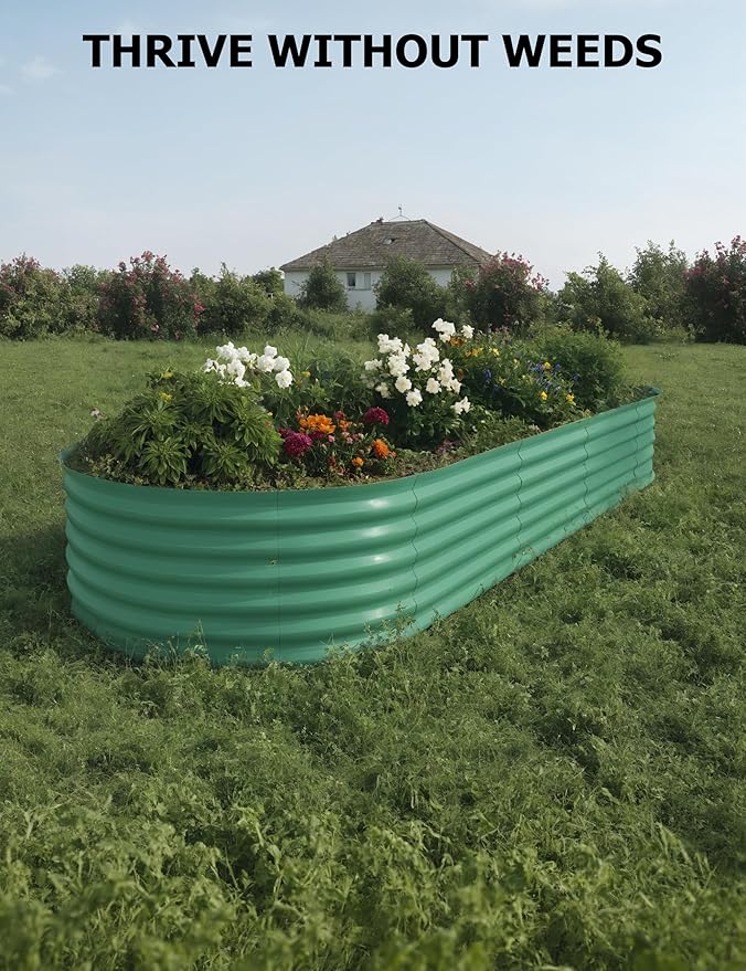 IDEAHOUSE 2-Pack 10×4×1.5FT Raised Garden Bed - Heavy-Duty Galvanized Steel Outdoor Planter Box for Vegetables Flowers &amp Herbs - Rust-Resistant Easy-Assembly Garden Box Beige/Green