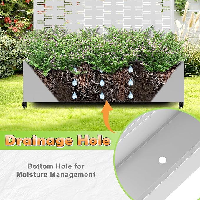 Metal Raised Garden Bed with Trellis 2-in-1 Planter Box &amp Privacy Screen for Climbing Plants Outdoor Standing Flower Bed with Drainage Holes 47.2 L x 16.7 W x 70.8 H White-Brick