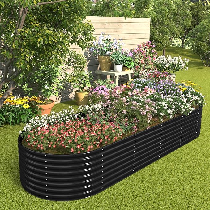 FRIZIONE 9FT(L)×3FT(W)×2FT(H) Galvanized Raised Garden Bed Outdoor Metal Raised Garden Beds for Flower Raised Planter Box Outdoor for Herb Vegetable-Gray