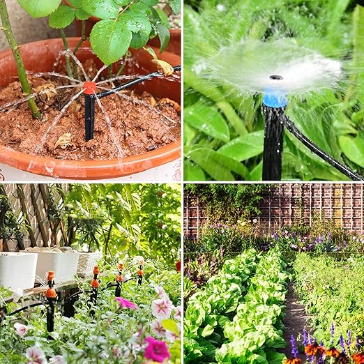 Drip Irrigation Kits 213 FT Mist Cooling Automatic Irrigation System for Outdoor Plants with Distribution Tubing Hose Garden Watering Sprinklers System for Yard Lawn Patio Greenhouse