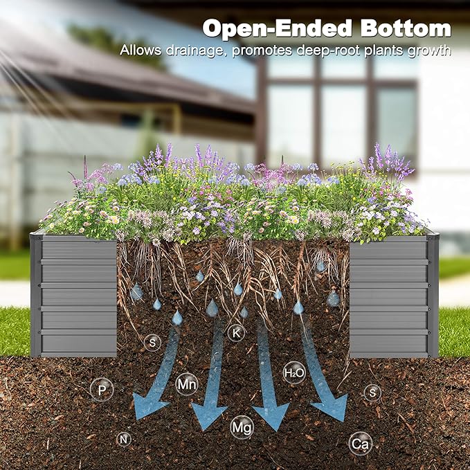NUU GARDEN 6x3x2ft Rectangular Galvanized Raised Garden Bed for Gardening Elevated Planting Metal Planter Box Outdoor Patio Planting Bed for Vegetables Flowers Herb Dark Gray