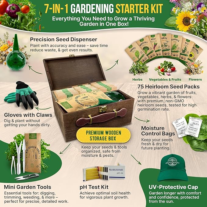 75 Medicinal &amp Tea Herb Seeds Variety Pack Garden Seed Starter Kit - Over 47380 Non-GMO Heirloom Seeds for Planting Herbs and Vegetables Seed Box with Gardening Supplies Gardening Gifts