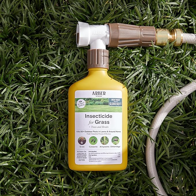 Organic Insecticide for Lawns Trees &amp Shrubs – 16oz Ready-to-Spray Hose-End – Kills Grubs Armyworms Chinch Bugs &amp Beetles – Gentle on Grass Bee-Safe Kid &amp Pet Friendly – Outdoor Yard