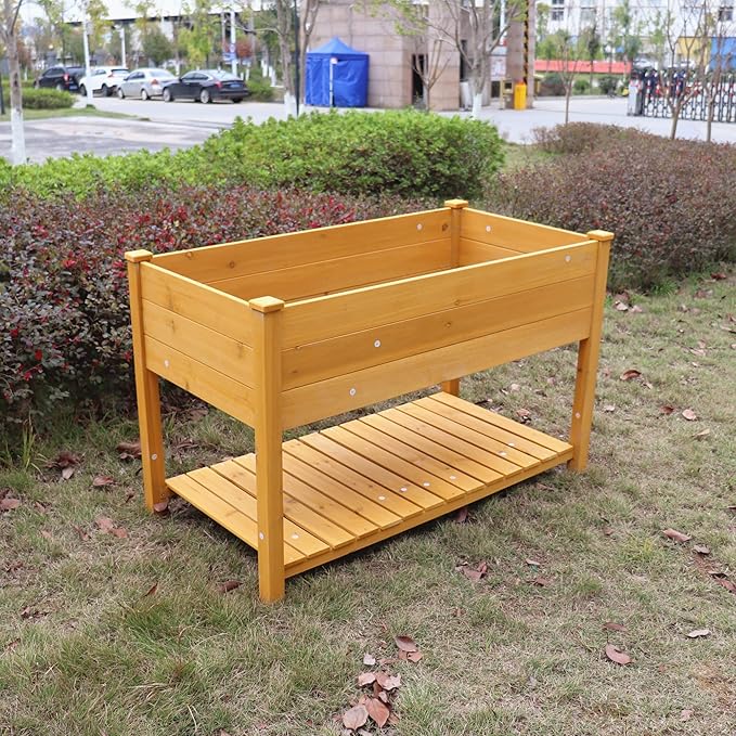 Raised Garden Bed Planter Box with Legs &amp Storage Shelf Wooden Elevated Vegetable Growing Bed for Flower/Herb/Backyard/Patio/Balcony 48.5x30x24.4in