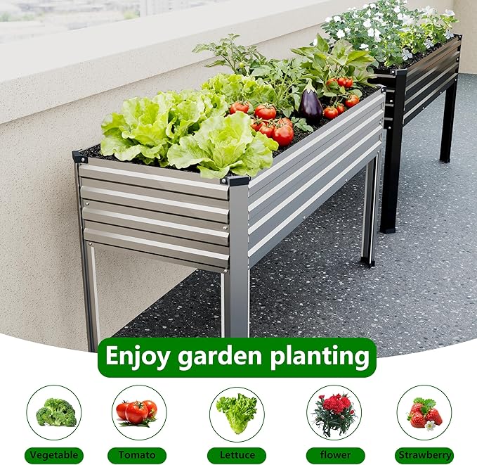 Vengarus Galvanized Raised Garden Bed Outdoor with Legs48×18×30in Metal Elevated Raised Planter Box for Backyard Patio Balcony 300lb CapacitySilver(2PCS)