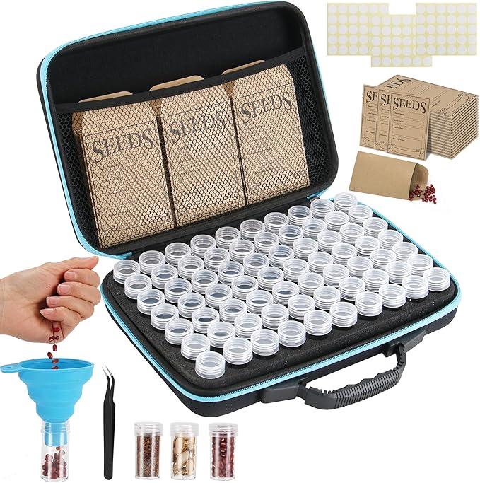 70 Slots Seed Storage Organizer Garden Seeds Saver kit Seed Organizer with 20 Seed Envelopes Write Label Funnel Tweezer for Flower Plants Vegetable Seed Saving (Seeds not Included)