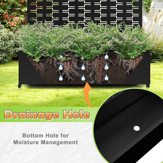 Metal Raised Garden Bed with Trellis 2-in-1 Planter Box &amp Privacy Screen for Climbing Plants Outdoor Standing Flower Bed with Drainage Holes 47.2 L x 16.7 W x 70.8 H Black-Brick