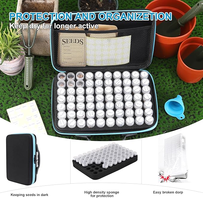 70 Slots Seed Storage Organizer Garden Seeds Saver kit Seed Organizer with 20 Seed Envelopes Write Label Funnel Tweezer for Flower Plants Vegetable Seed Saving (Seeds not Included)