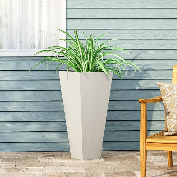 13 x 28.5 Outdoor Stone Planter White