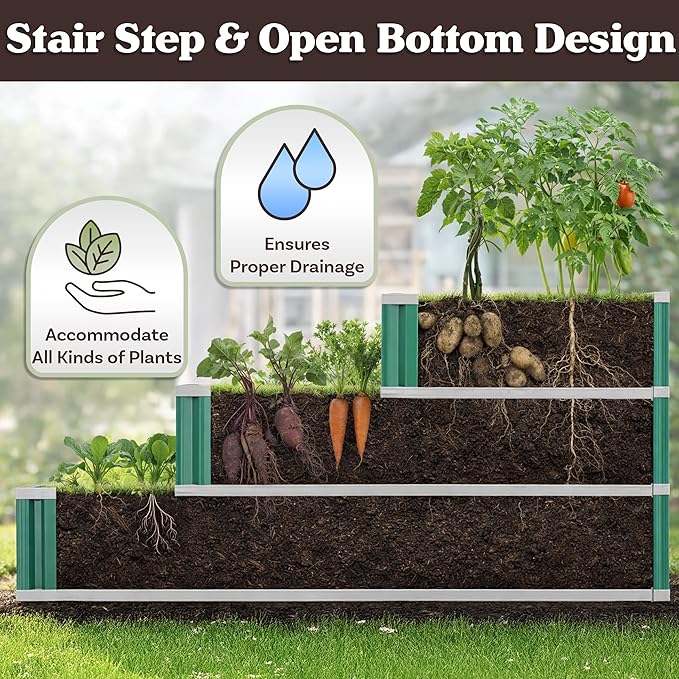 Pure Garden 3 Tier Metal Raised Garden Bed - 45” x 45” x 24” Galvanized Steel Above Ground Planters for Vegetable Garden Flowers and Herbs - Stackable Planter Raised Beds for Gardening (Green)