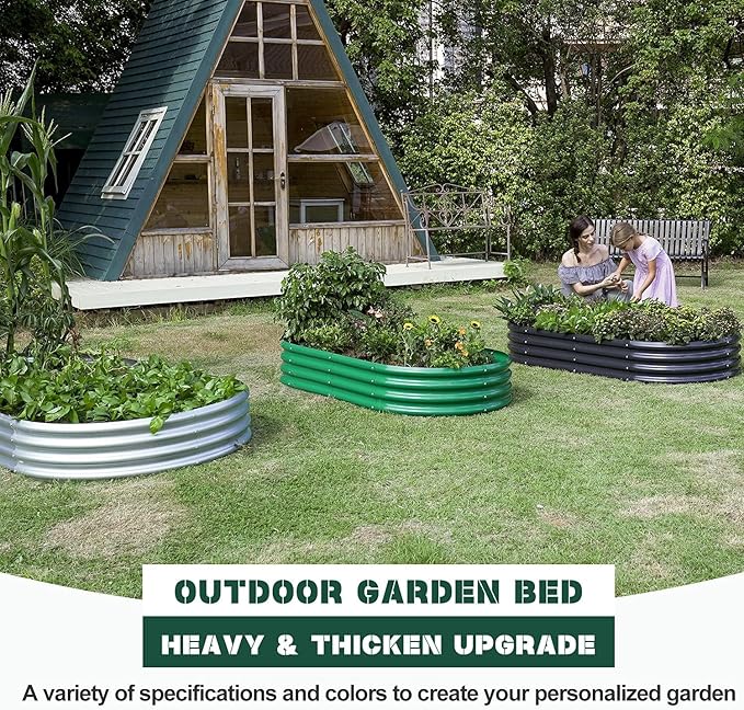 LICOME Large Raised Garden Bed Galvanized Metal Planter Box Outdoor 70.8 x 35.4 Oval Garden Beds Easy Assembly Raised Beds for Gardening (Black + 88.99 x 44.68 x 11.42 inches)