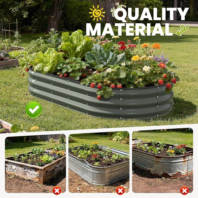 Galvanized Raised Garden Bed 6x3x1 FT Oval Metal Raised Garden Bed Outdoor Planter Box with Open Bottom Rust-Resistant Steel Garden Bed for Vegetables Herbs Flowers Easy Assembly