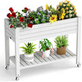 21 Gallon Raised Garden Bed with Legs and Wheels Self-Watering Raised Planter Box with Drainage Plug and Gauge Lower Shelf for Tools and Accessories Dust-Proof Resin for Patio and Backyard