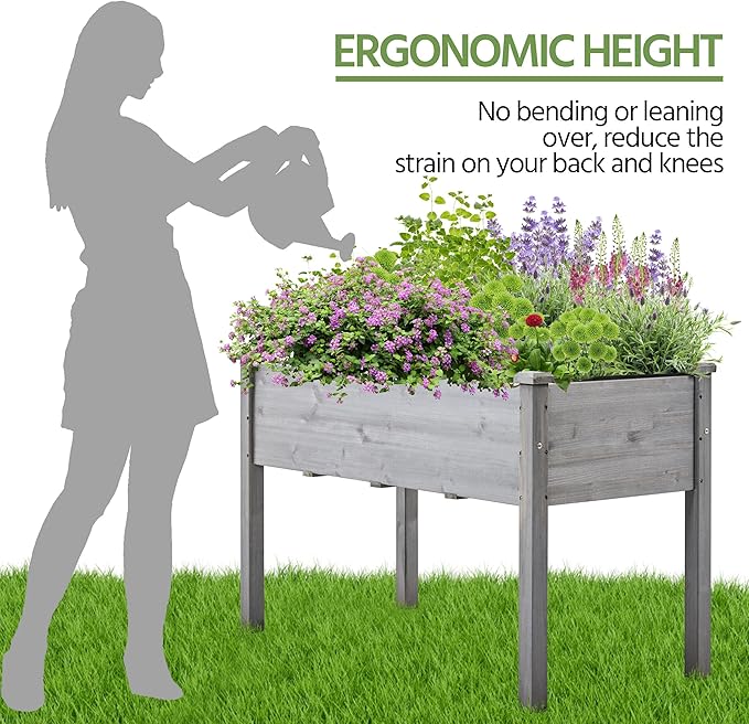 Yaheetech 1pc Raised Garden Bed Outdoor with Legs Horticulture Elevated Wood Planter Boxes w/Stable Rectangle Structure Standing Planter for Vegetables Flowers Herbs PlantingGray