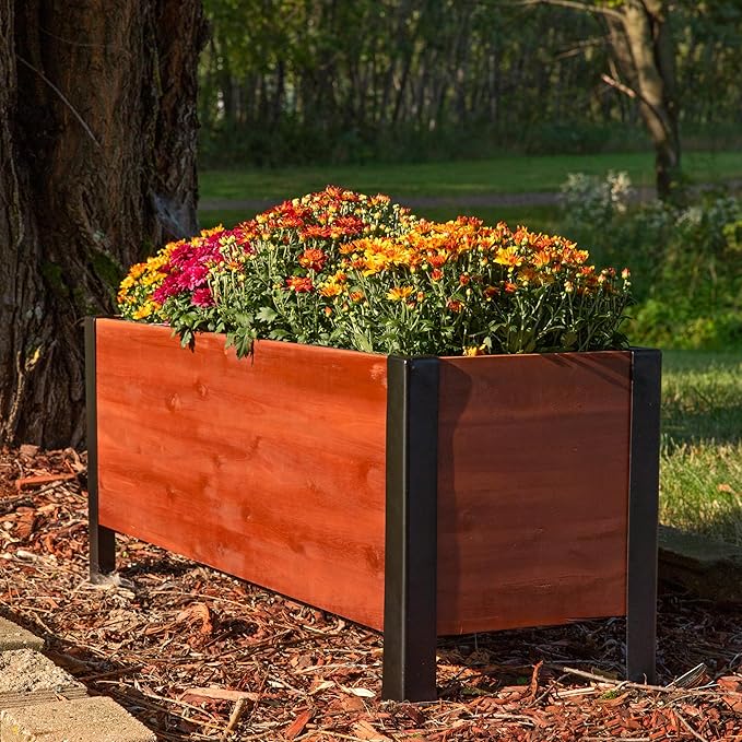 Sunnydaze Acacia Wood Rectangular Planter Box - 14.75 H Wooden Raised Garden Bed with Removable Polyethylene Planter Bag - Brown