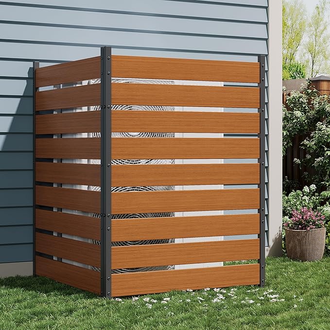 49 h x 38 w (2 Panels) Wood-Plastic Composite Privacy ScreenTrash Can Fence Air Conditioner Fence Wood Fence PanelIdeal Outdoor Privacy Wall Pool Equipment EnclosureTeak