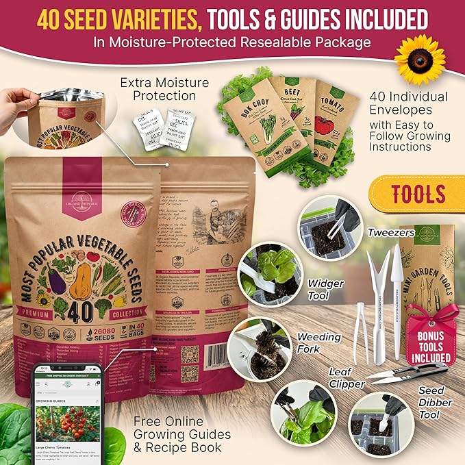 Organo Republic 40 Vegetable Seeds Variety Pack - 26000 Non GMO Heirloom Seeds for Planting Vegetables &amp Fruits in Bulk Individual Seed Packets Home Garden Seeds for Hydroponic Indoor &amp Outd