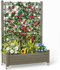 Elevated Raised Garden Bed with TrellisOutdoor Large Resin Patio Planter Box with Lockable Wheels Drain PlugWater Monitor for Plants Vegetables Flowers Fruits (Grey 43.43 * 18.27 * 64.29)