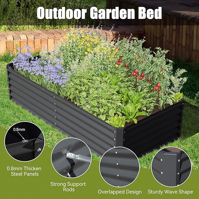 Outdoor Garden Bed Galvanized Raised Planter Garden Boxes Large Metal Planter Box for Gardening Vegetables Fruits Flowers (8x4x1.5FT)